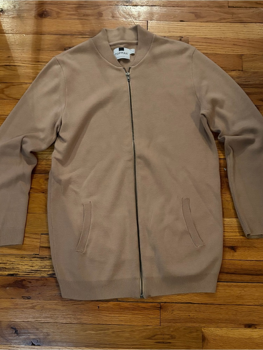 Topman Beige Zip-Front Cardigan